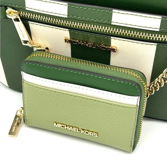 Michael Kors Large EW Zip Chain Crossbody Bag & ZA Card Case Wallet Fern Green - Picture 12 of 15